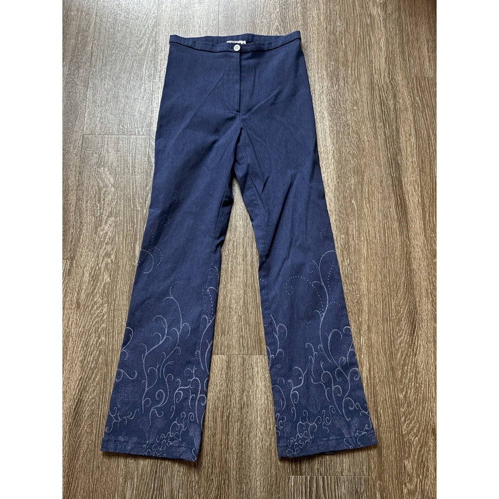 Vintage MORGAN DE TOI Designer blue Low Rise floral embellished Pants Y2K US 8